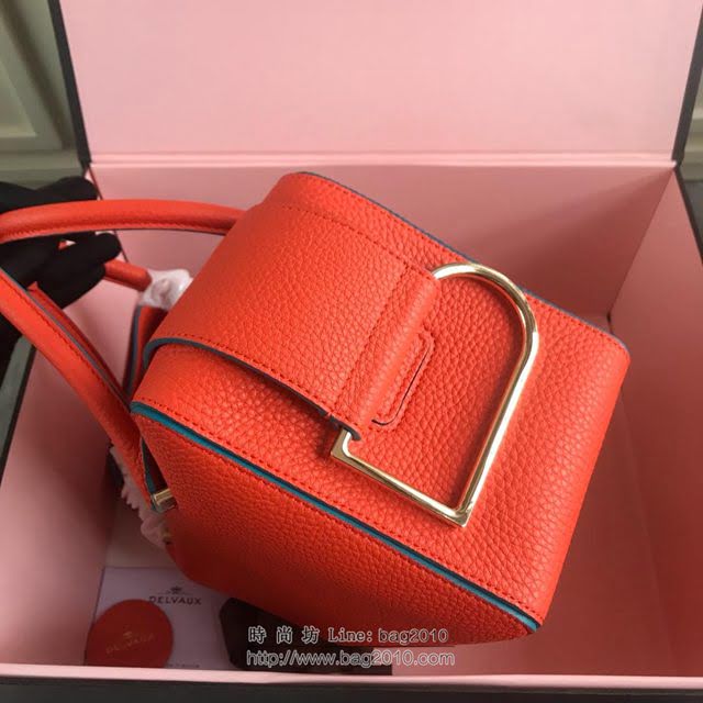 DELVAUX女包 Delvau單肩斜挎包 半手工Cool box 中號 德爾沃女手提包 手拎包 橙色  fcs1190